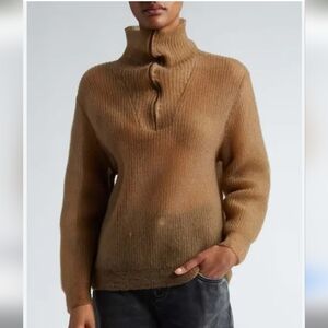 Maison Margiela Women's Beige Sheer Translucent Quarter-Zip Sweater M Medium